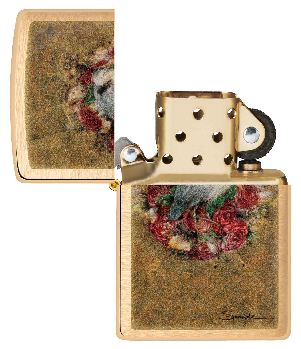 Zippo Spazuk Stork Design, Brushed Brass Lighter #48329