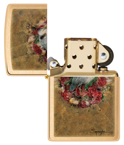 Zippo Spazuk Stork Design, Brushed Brass Lighter #48329