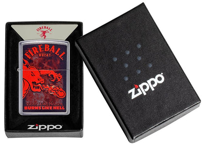 Zippo Fireball Whisky Taste Like Heaven Burns Like Hell, Street Chrome Lighter #49308