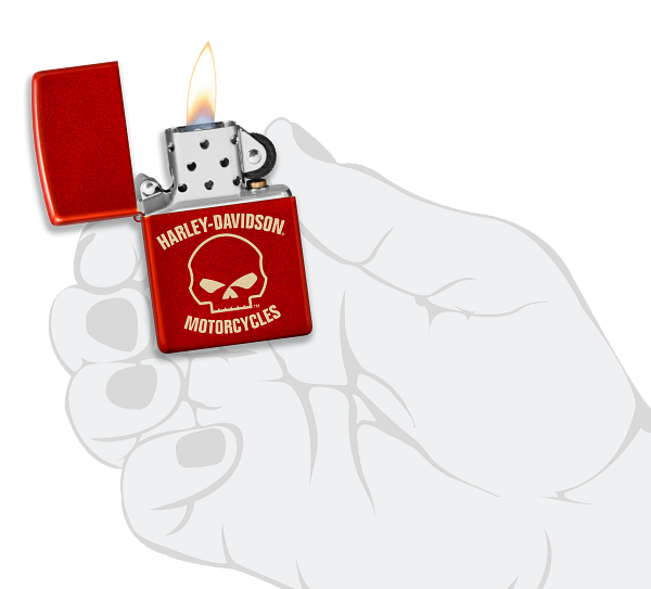 Zippo Harley Davidson Skull Laser Engrave Design, Metallic Red Lighter #48603