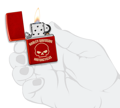 Zippo Harley Davidson Skull Laser Engrave Design, Metallic Red Lighter #48603