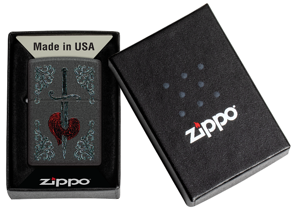 Zippo Heart and Dagger Design, Black Crackle Finish Lighter #48617