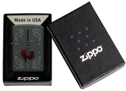 Zippo Heart and Dagger Design, Black Crackle Finish Lighter #48617