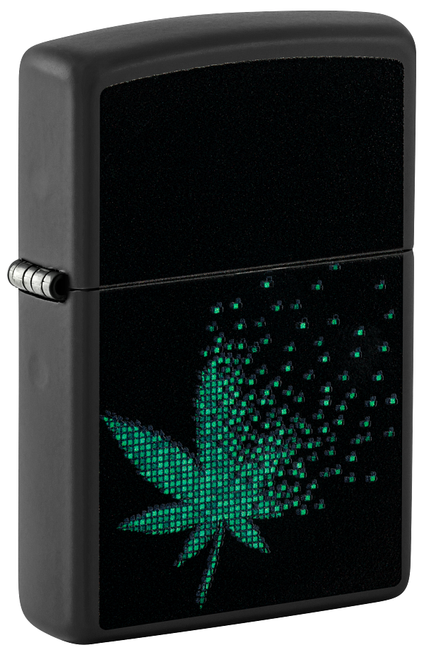 Zippo Cannabis Leaf Fading Away Black Light Design, Black Matte Lighter #48677