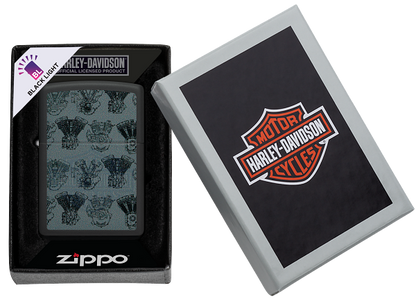 Zippo Harley Davidson Black Light Design, Black Matte Lighter #48600