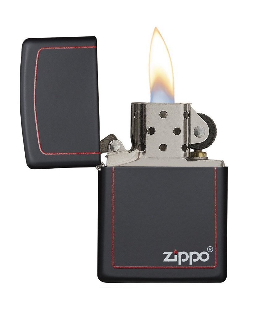 Zippo Red Border with Logo, Black Matte Finish, Genuine Windproof Lighter #218ZB