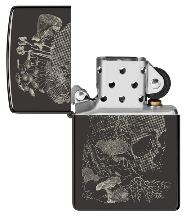 Zippo Skull Flowers Design, High Polish Black Lighter #48590