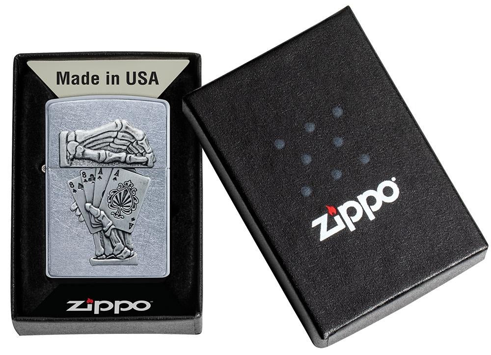 Zippo Dead Mans Hand Poker Casino Design, Street Chrome Lighter #49536