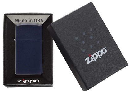 Zippo Slim Navy Blue Matte Windproof Lighter, Original Box, Made in USA #1639