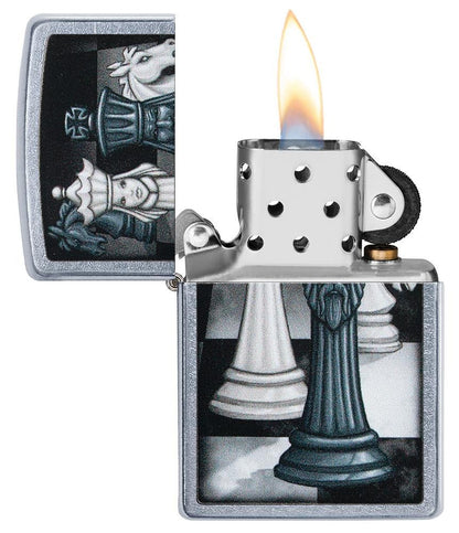 Zippo Chess Game Design, Street Chrome Finish Lighter #49601