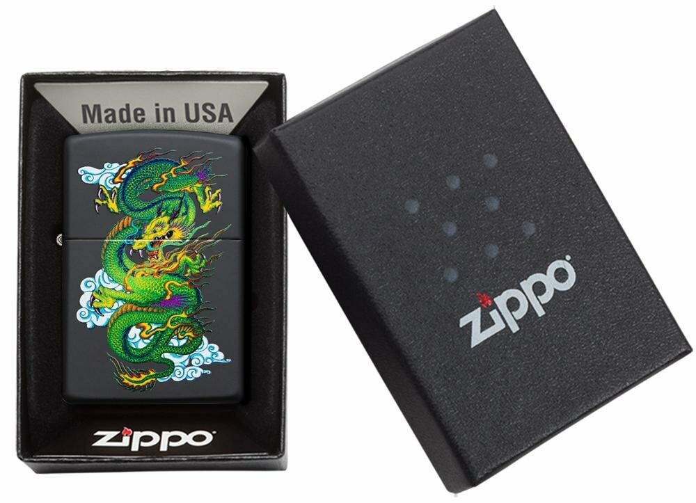 Zippo Ancient Asian Dragon, Genuine Black Matte Lighter #29839