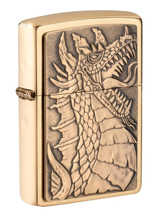 Zippo Dragon Emblem Design, Brushed Brass Finish Lighter #49297