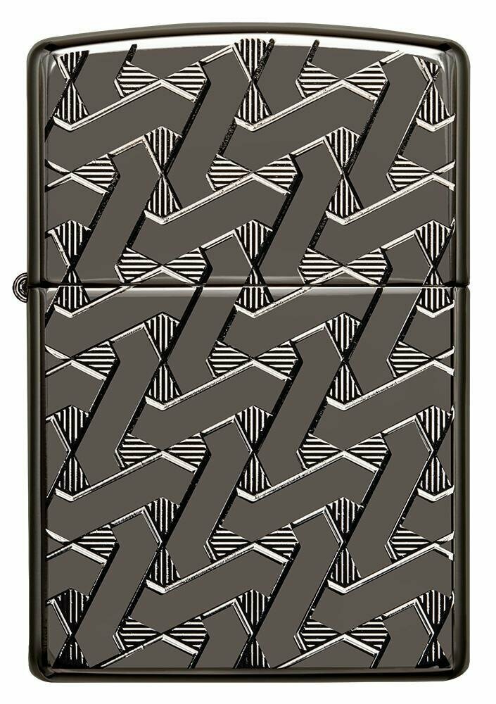 Zippo Armor Geometric Weave Deep Carve, High Polish Black Ice Lighter #49173