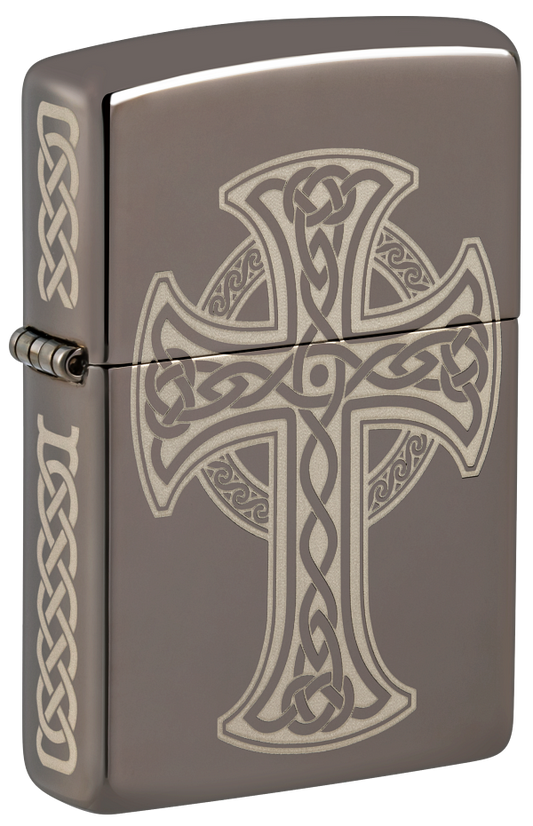 Zippo Spiritual Cross Laser Engrave Design, Black Ice Lighter #48614