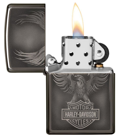 Zippo Harley Davidson Eagle On Logo, Black Ice Finish, Genuine Lighter #49044