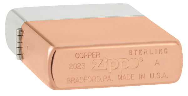 Zippo Bimetal Case, Solid Copper and Sterling Silver Lid Lighter #48694