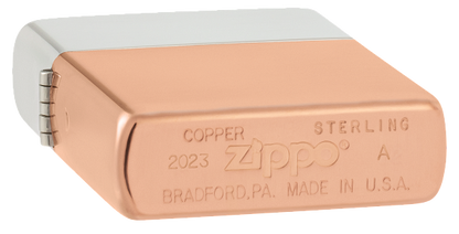 Zippo Bimetal Case, Solid Copper and Sterling Silver Lid Lighter #48694