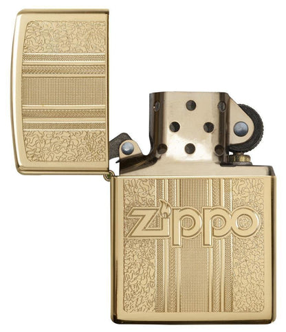 Zippo Logo Pattern Design, High Polish Brass, Windproof Lighter #29677