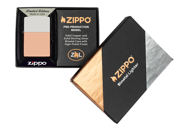 Zippo Bimetal Case, Solid Copper and Sterling Silver Lid Lighter #48694