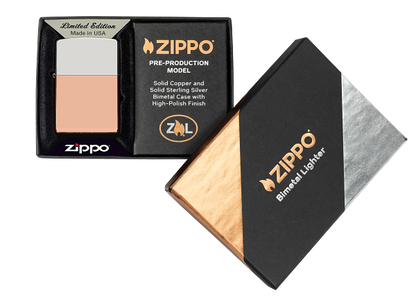 Zippo Bimetal Case, Solid Copper and Sterling Silver Lid Lighter #48694