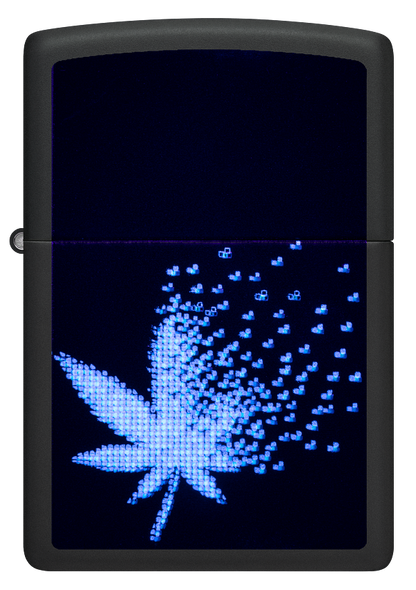 Zippo Cannabis Leaf Fading Away Black Light Design, Black Matte Lighter #48677