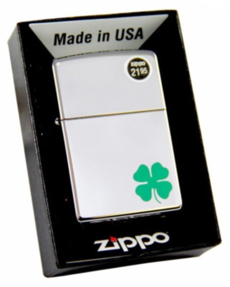 Zippo A Bit O' Luck Green Clover, Irish, Chrome Finish, Genuine Lighter #24007