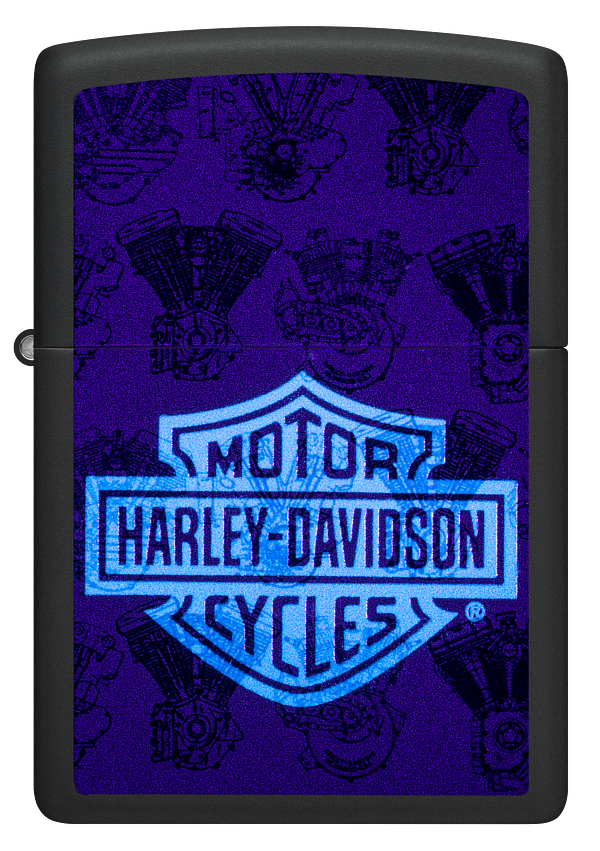 Zippo Harley Davidson Black Light Design, Black Matte Lighter #48600