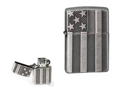 Zippo Armor US Flag Lighter, Antique Silver Plate #28974