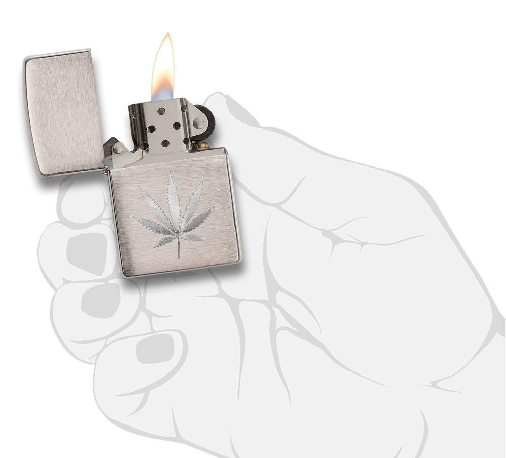 Zippo Leaf Design, Auto Engraved Brushed Chrome Pocket Lighter #29587