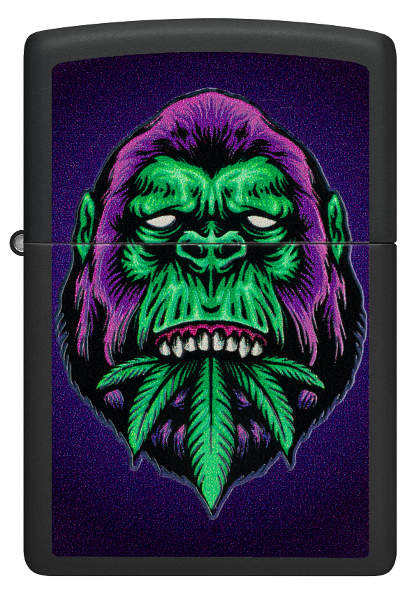 Zippo Cannabis Gorilla Black Light Design, Black Matte Lighter #48585