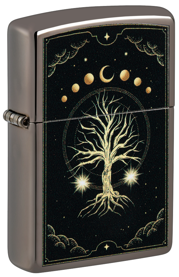 Zippo Spiritual Tree Moon Phases, Black Ice Lighter #48636