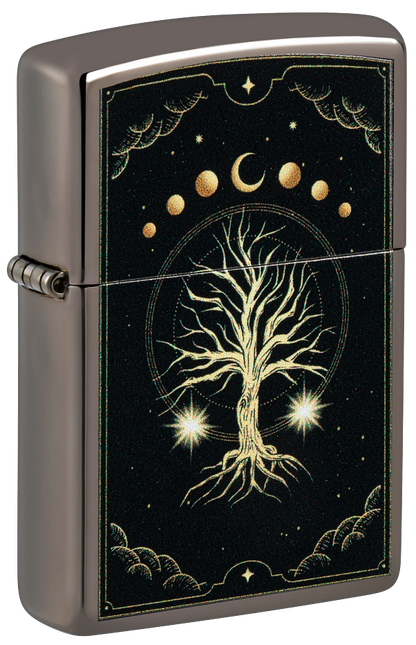 Zippo Spiritual Tree Moon Phases, Black Ice Lighter #48636