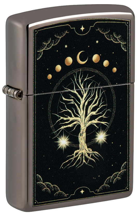 Zippo Spiritual Tree Moon Phases, Black Ice Lighter #48636