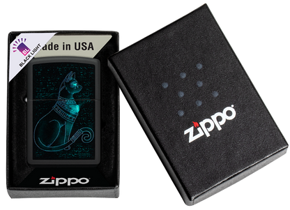 Zippo Ancient Egyptian Cat Black Light Design Lighter #48582