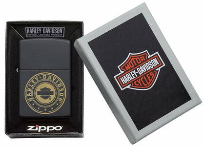 Zippo Harley Davidson Gold Logo Engraved, Black Matte Windproof Lighter #49197