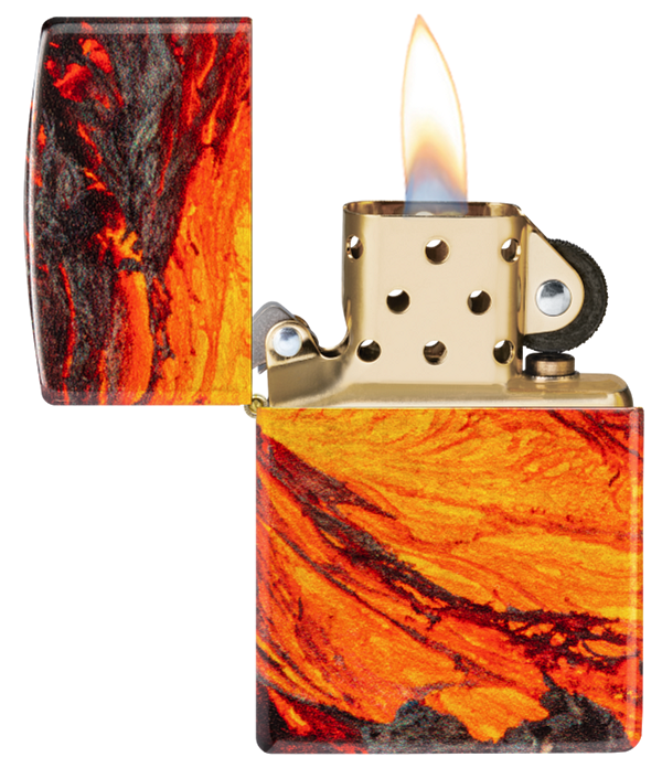 Zippo Fire Lava Flow 540 Design, Tumbled Brass Lighter #48622