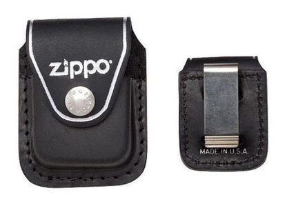 Zippo Clip-On Black Leather Pouch, For Zippo Lighters, Metal Belt Clip #LPCBK