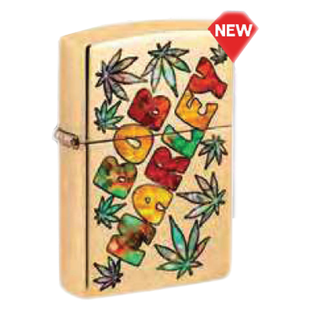 Zippo Bob Marley Cannabis Leaf, High Polish Brass Windproof Lighter #49835