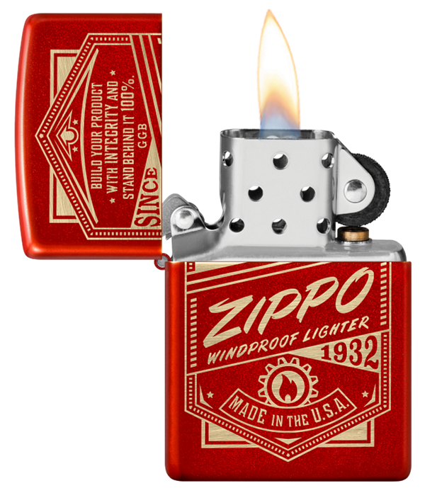 Zippo Retro Design, Metallic Red Laser Engraved Lighter #48620