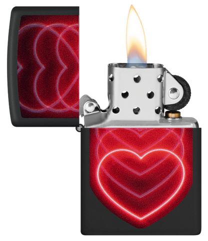 Zippo Pulsing Heart Black Light Design, Black Matte Lighter #48593