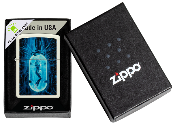 Zippo Cyberpunk Human Pod Glow-in-the-Dark Green Design Lighter #48520