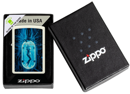 Zippo Cyberpunk Human Pod Glow-in-the-Dark Green Design Lighter #48520