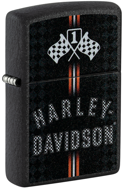 Zippo Harley Davidson Flags Design, Black Crackle Lighter #48558