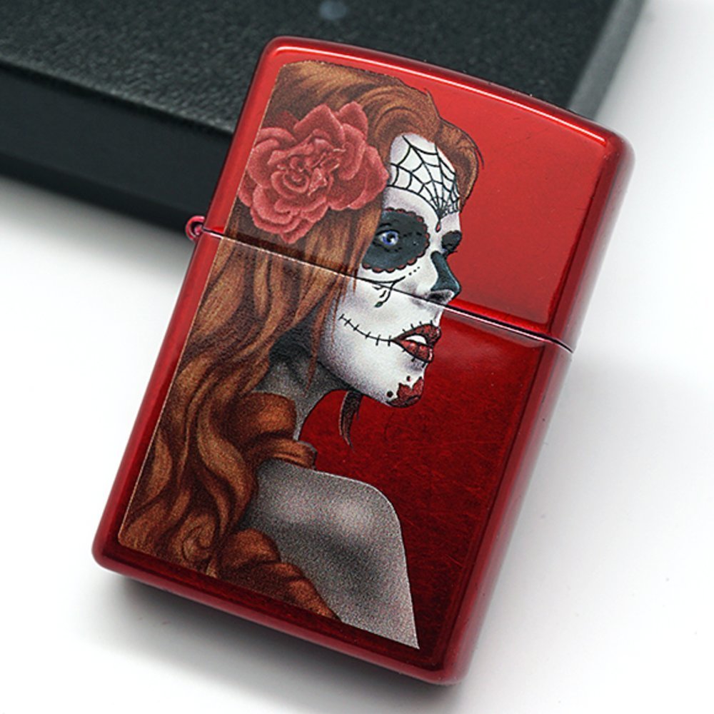 Zippo Day of the Dead Girl Candy Apple Red Lighter #28830