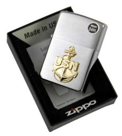 Zippo Navy Anchor Crest Emblem, Military, Brushed Chrome Genuine Lighter #280ANC