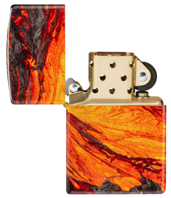 Zippo Fire Lava Flow 540 Design, Tumbled Brass Lighter #48622