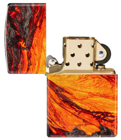 Zippo Fire Lava Flow 540 Design, Tumbled Brass Lighter #48622