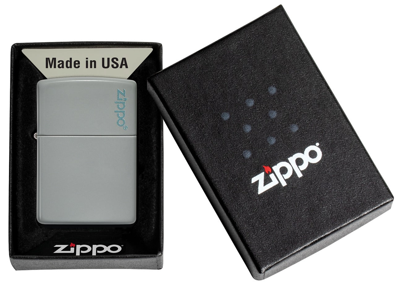 Zippo Flat Grey Base Model with Zippo Logo, Windproof Lighter #49452ZL