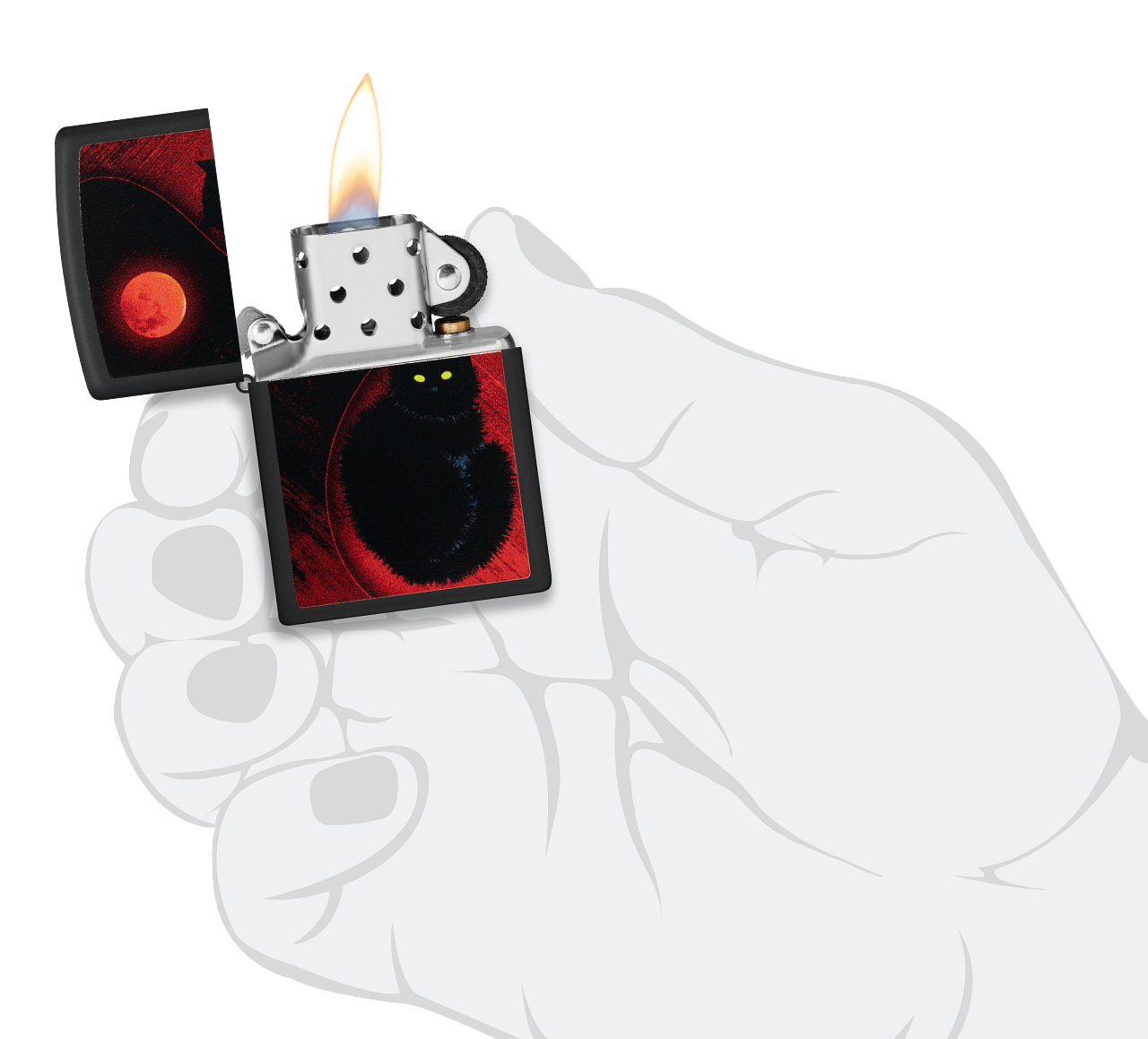 Zippo Black Cat Bad Luck, Black Matte Finish Lighter #