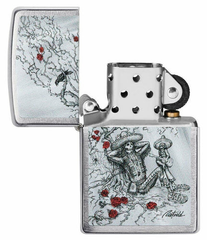 Zippo Rick Rietveld Skeleton Rose Bush, Brushed Chrome Pocket Lighter NEW #49144